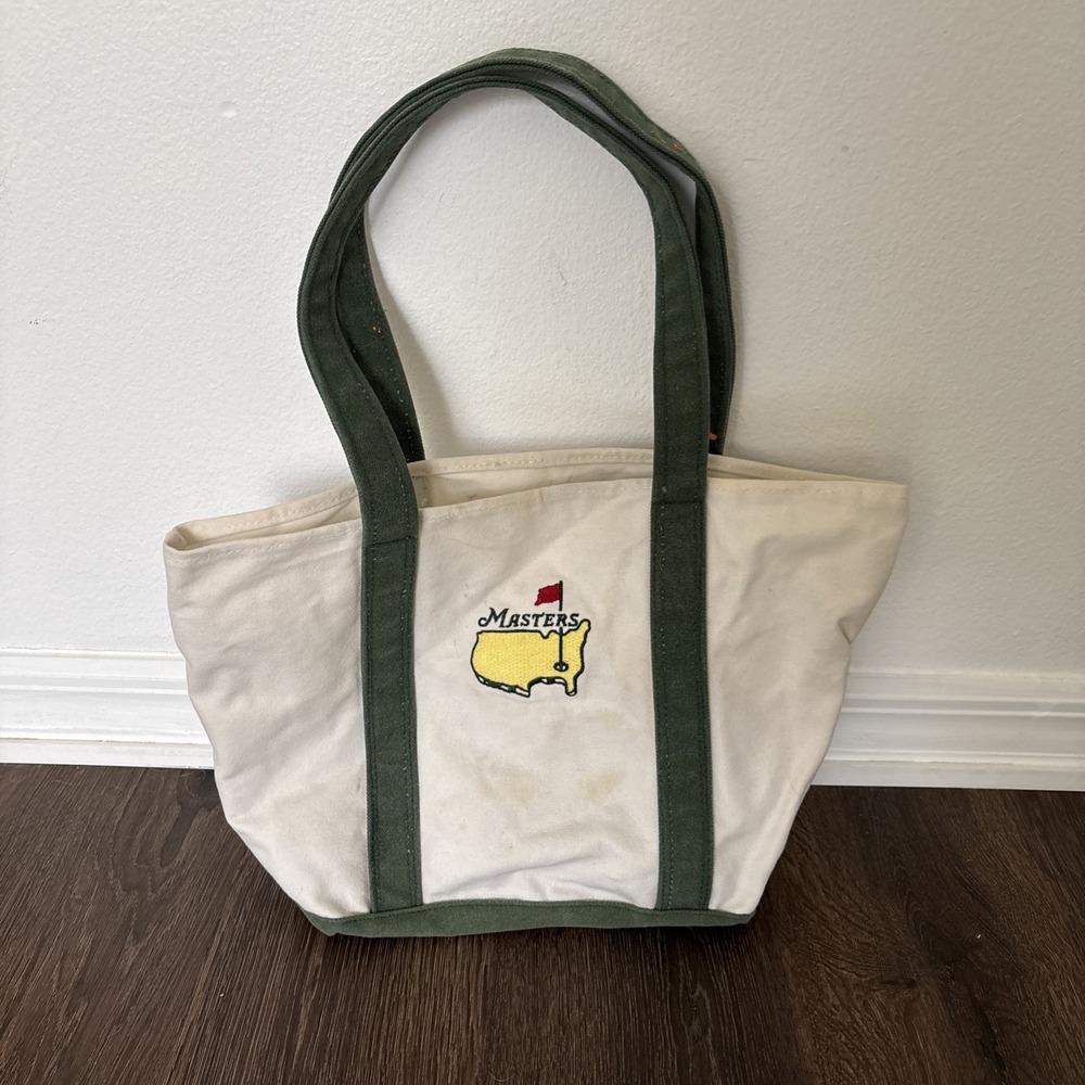 Masters Tournament Golf Canvas Tote Bag Cream Green Embroidered Logo Carryall